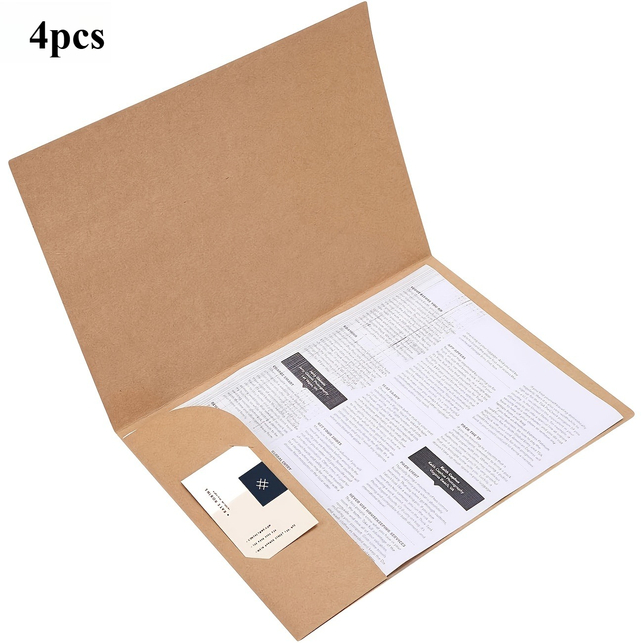 TEMU 4 A4 Paper Folders With Business Card Pockets - Minimalist Style File Organizer, Suitable For Meetings, Presentations, And Office Use, Durable