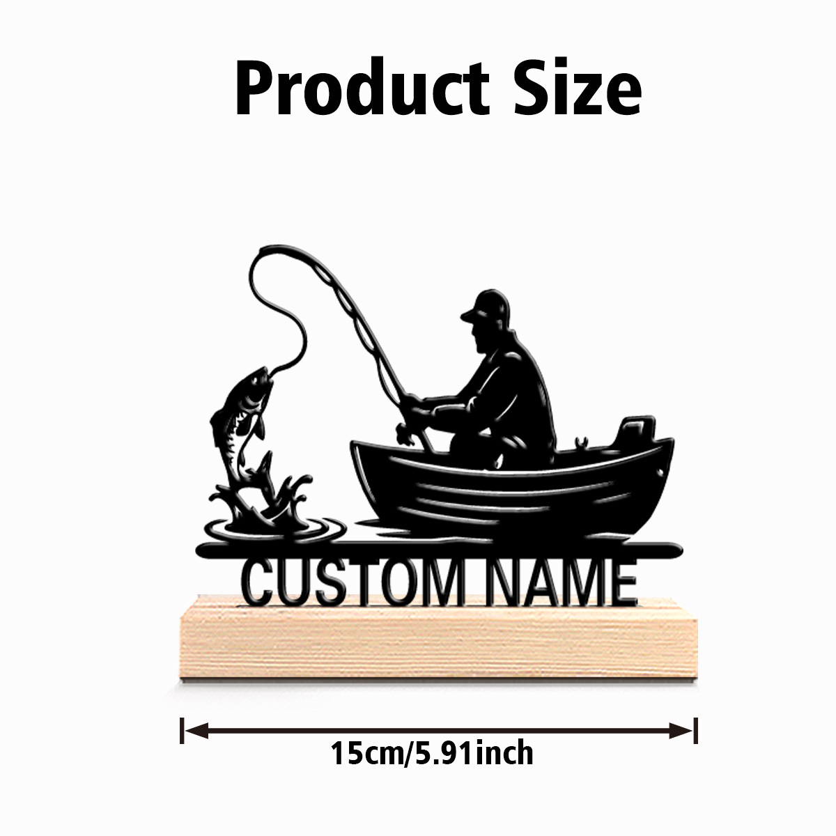 TEMU 1 figurine de pêcheur personnalisée, figurines de pêche avec base en bois, décoration de table fantaisiste pour bureau avec base en bois, pour