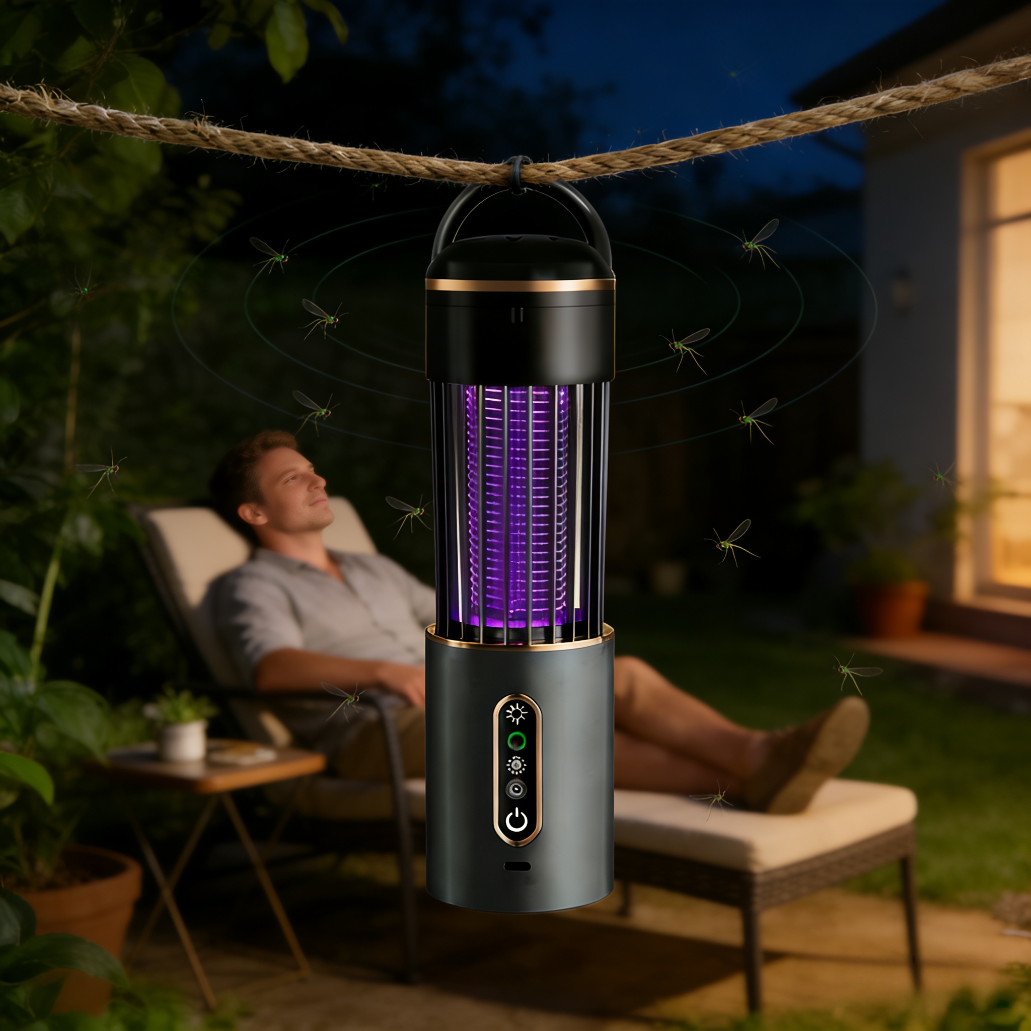USB Rechargeable 2000mAh Mosquito Repellent Lamp - Multi-functional, High-Intensity Lighting, Skeleton Capture and Physical Elimination, Stylish Black Design for Bedrooms, Gardens, and Camping - Summer Essential, Mosquito Repellent Lamp, Garden Pest