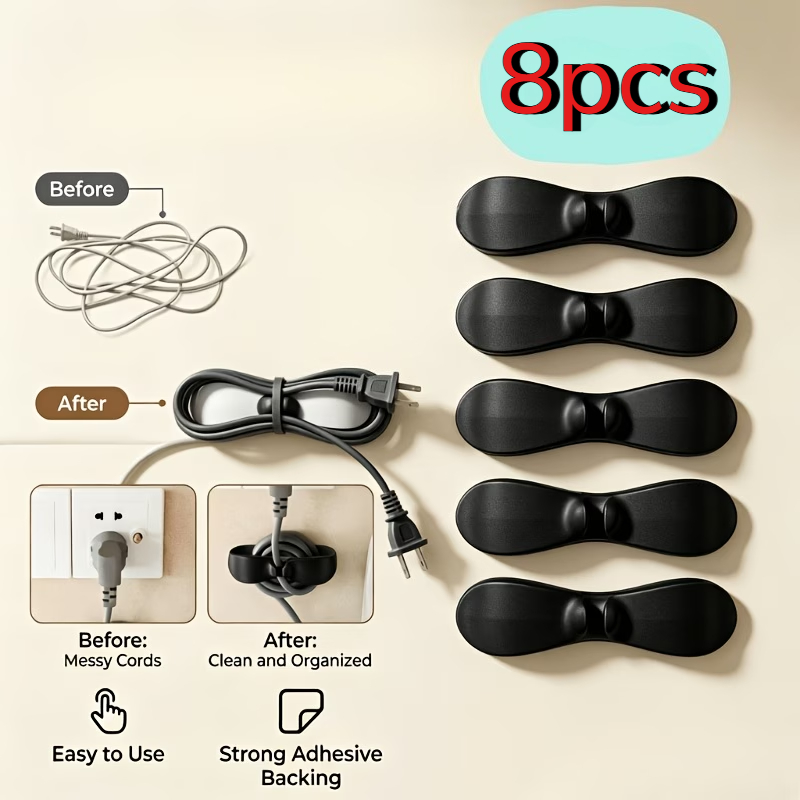 TEMU 8pcs Heavy-duty Kitchen Appliance Cable Organizer Set, Self-adhesive Wire Management Bracket, Kitchen Cable And Plug Holder, Suitable For Air