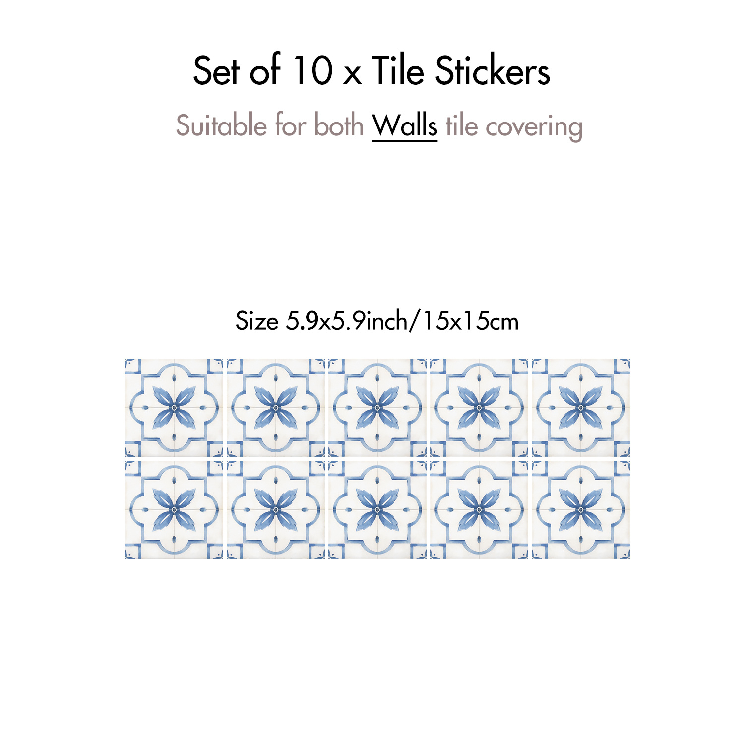 Image of 10pcs Flower Pattern Tile Self-adhesive Wall Stickers, Peel And Stick, Waterproof Living Room Kitchen Bedroom Wall Decals, Vinyl Wall Decals, Home Wall Decoration, 5.9x5.9 Inches