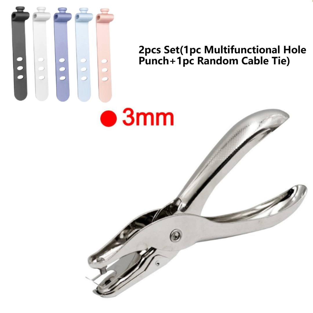 TEMU 2pcs Set (1pc Multifunctional Hole Punch And 1pc Random Color Cable Tie), Suitable For Handmade, Label Organization, And Ticket Binding,