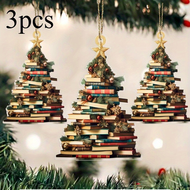 

3pcs Christmas Tree Ornaments - And Books , No , Featherless, Decor And Pendants