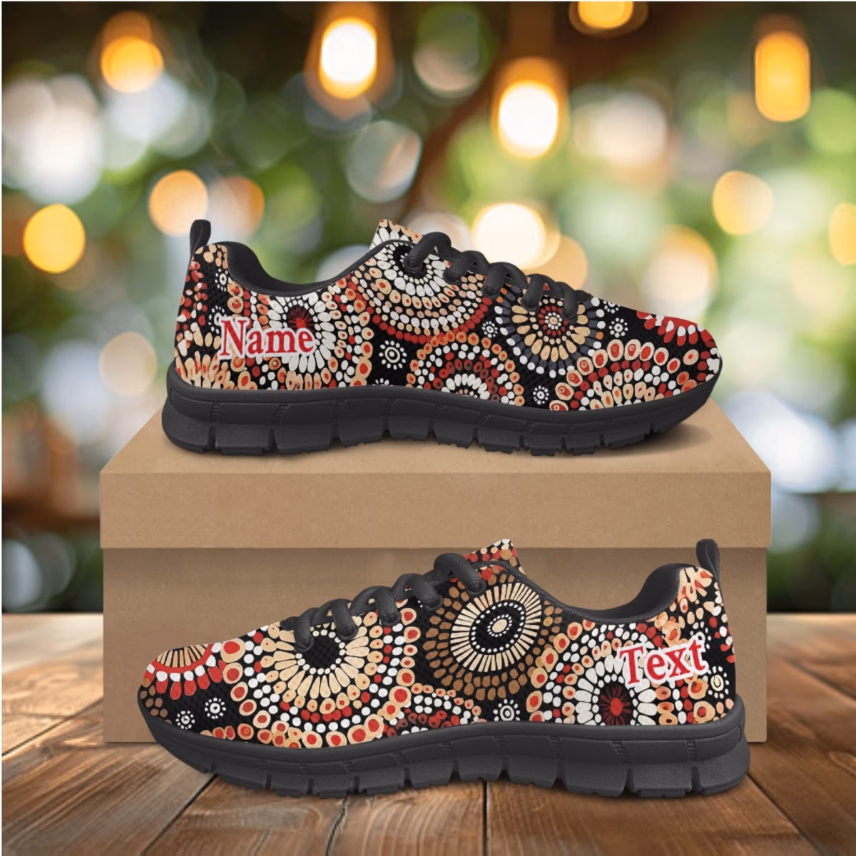 Customizable Tribal Pattern Lace-Up Sneakers – Unisex Casual...
