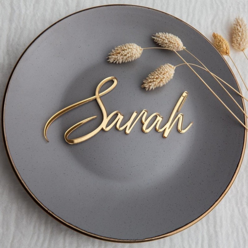 TEMU 1 Personalized Mirror-finish Golden And Silvery Seat Sign, Custom Name Tag For Elegant Wedding Table Decoration, Made Of Acrylic Material