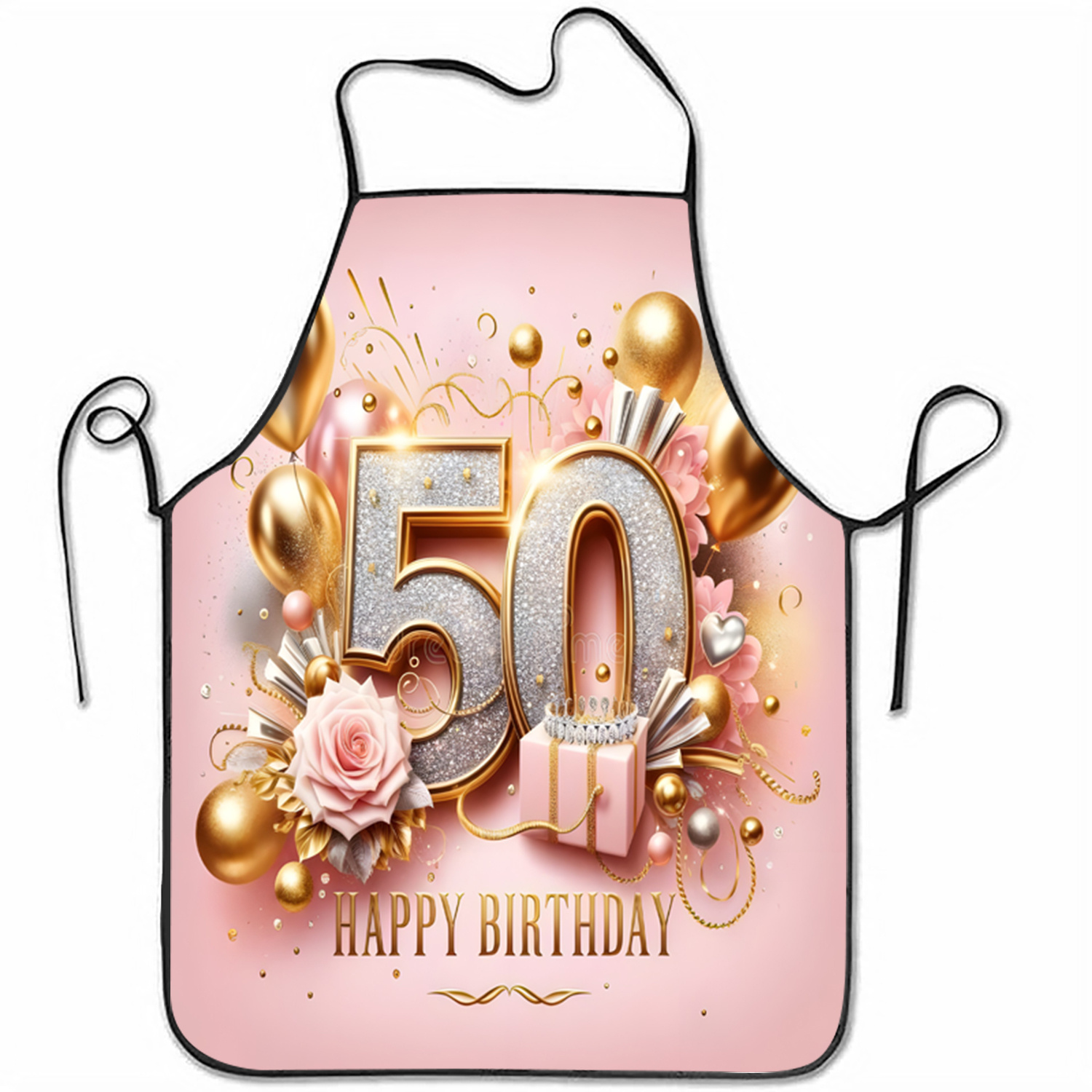 1pc 50th Birthday Celebration Decorative Pattern Print Sleeveless Polyester Apron, Unisex For Home Use, Household Kitchen Baking Work Apron, Best Birthday Gift