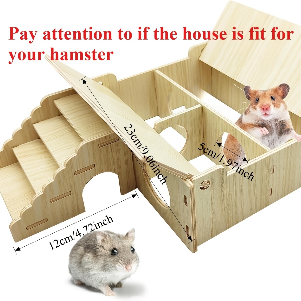 Multi-Compartment Wooden Hamster Hideout with Climbing Ladder