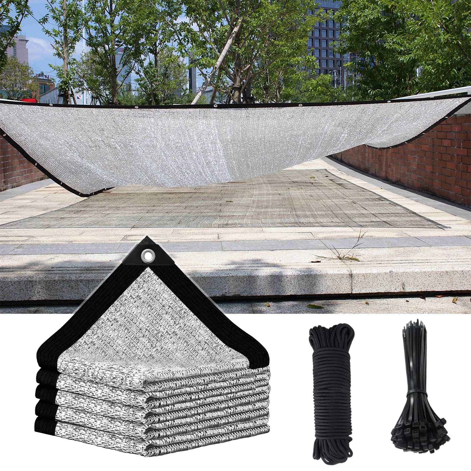 TEMU Tela parasol de 90 % de lámina de aluminio, malla de lámina de aluminio tejida , tela de malla plateada duradera, red parasol reflectante,