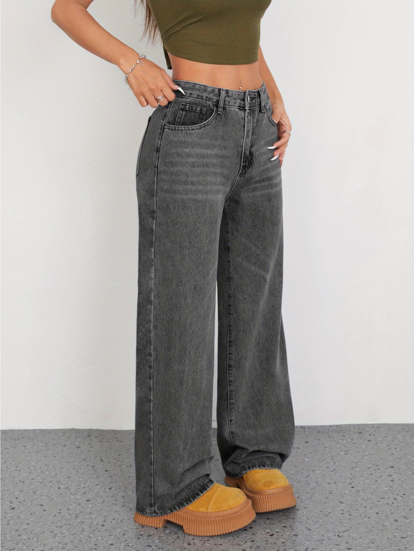 wide leg jeans women casual high waist baggy jeans denim Temu