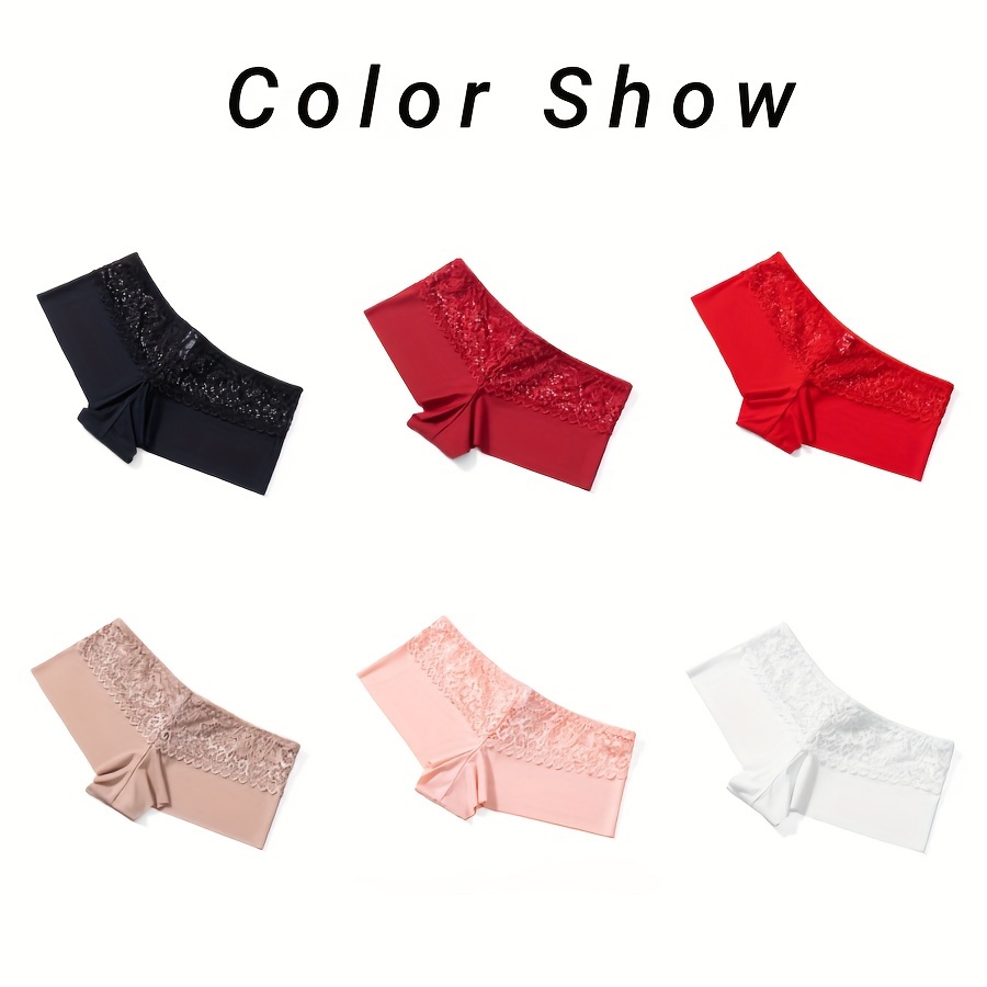 6-pack of Sexy Lace Seamless Comfortable Women's Boxer Briefs, Elastic Solid Color Women's Underwear
