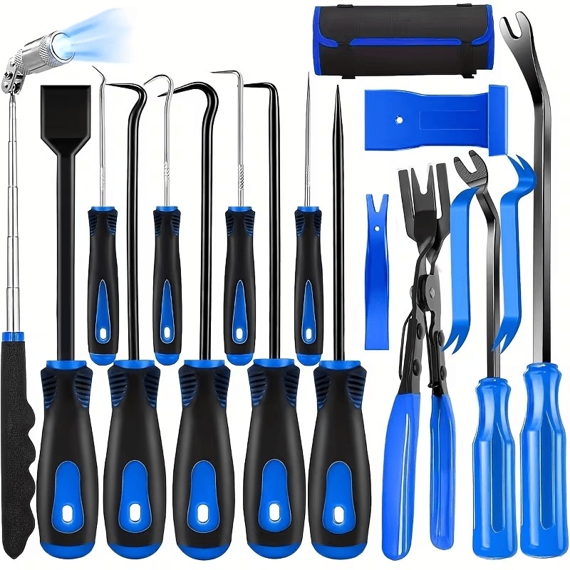 17pcs Professional Auto Trim Removal Tool Kit - With Picks, Pry Tools, Metal Scraper & Magnetic Telescopic Pickup For Car Dash, Panel, Bicycle Maintenance