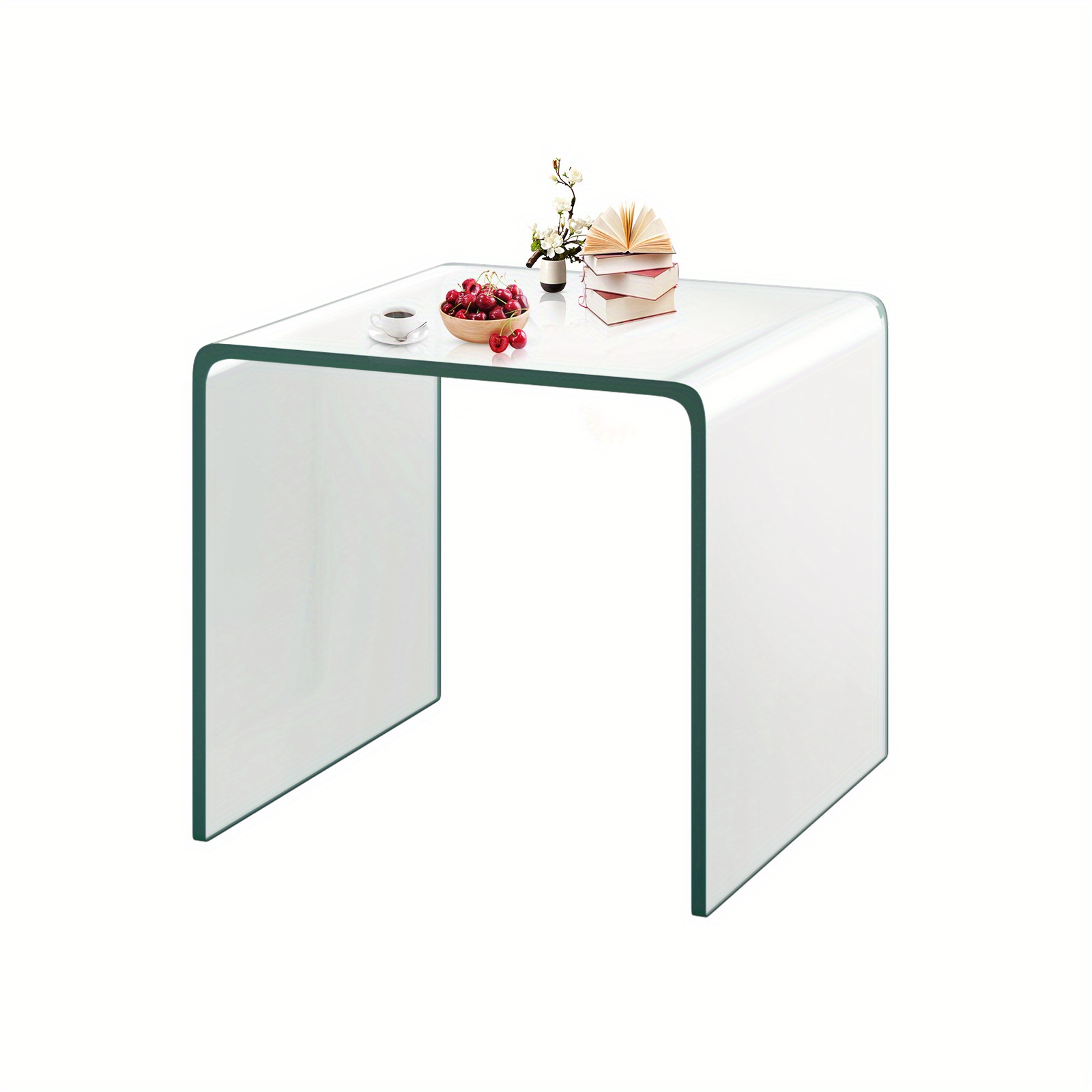 Tempered Glass Coffee Table, Clear Console Table With Waterfall Edges& Non-slip Pad, Elegant Integrated Glass End Table For Living Room, Office, Bedroom, Hotel, Easy To Clean, No Assembly Needed