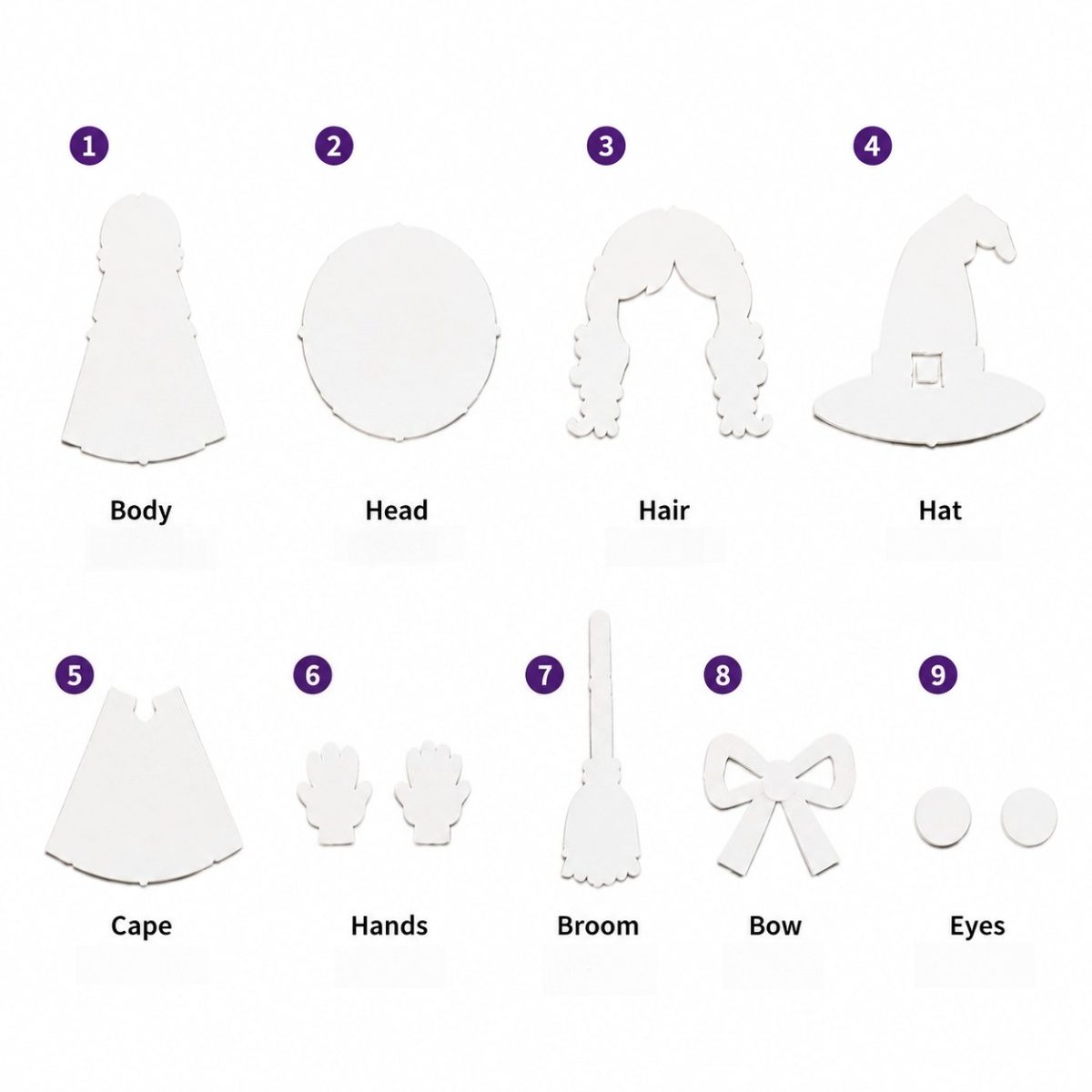 TEMU 9pcs White Pet Halloween Witch Sewing Template Set, Felt Pattern Stencils For Fabric Cutting Crafts