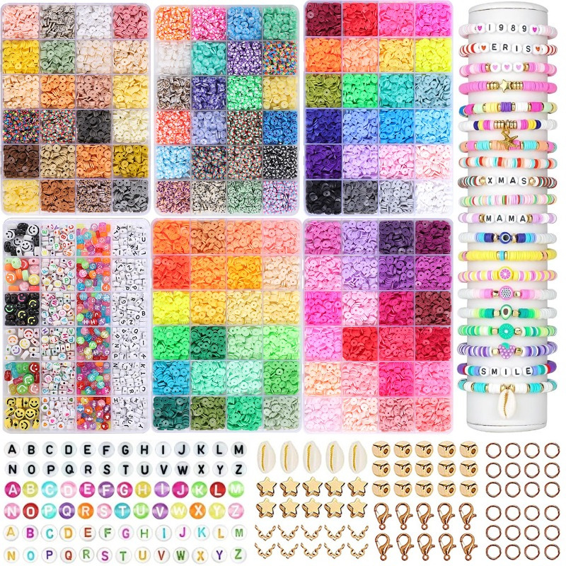 Image of 13000pcs Clay Bead Bracelet Making Kit, For Party, 6 Boxes Of Friendship Clay Bead Bracelet Jewelry Making Kit, Accessories, Diy Art Handmade Gifts