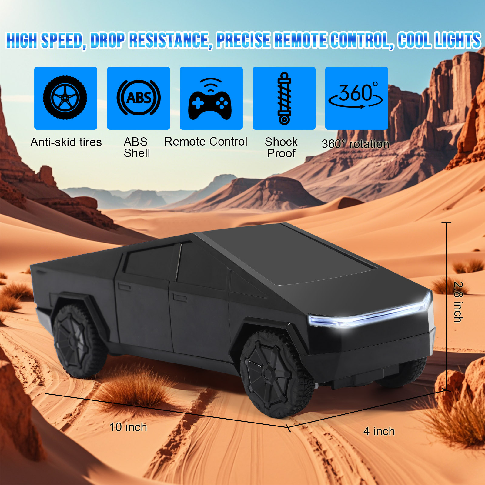 Cyber Truck Toy Remote Control Pickup Truck, 1/24 Scale Racing Cybertruck Model, Rechargeable Battery & Light and Loadspace, for Adults and Boys