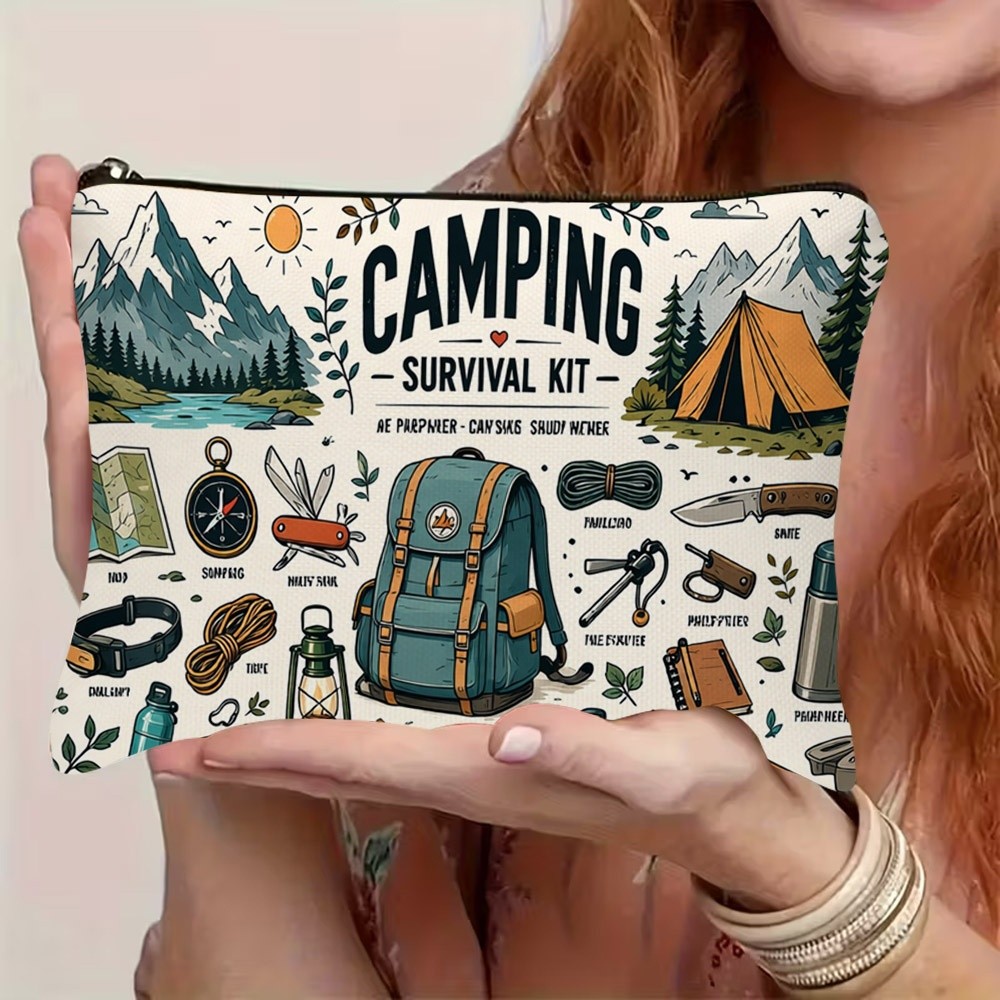 TEMU Trousse de Toilette 1pc, Kit de Survie Extérieur, Sac de Toilette de Voyage Élégant, avec Imprimés Amusants Double Face, Fermeture Éclair, et