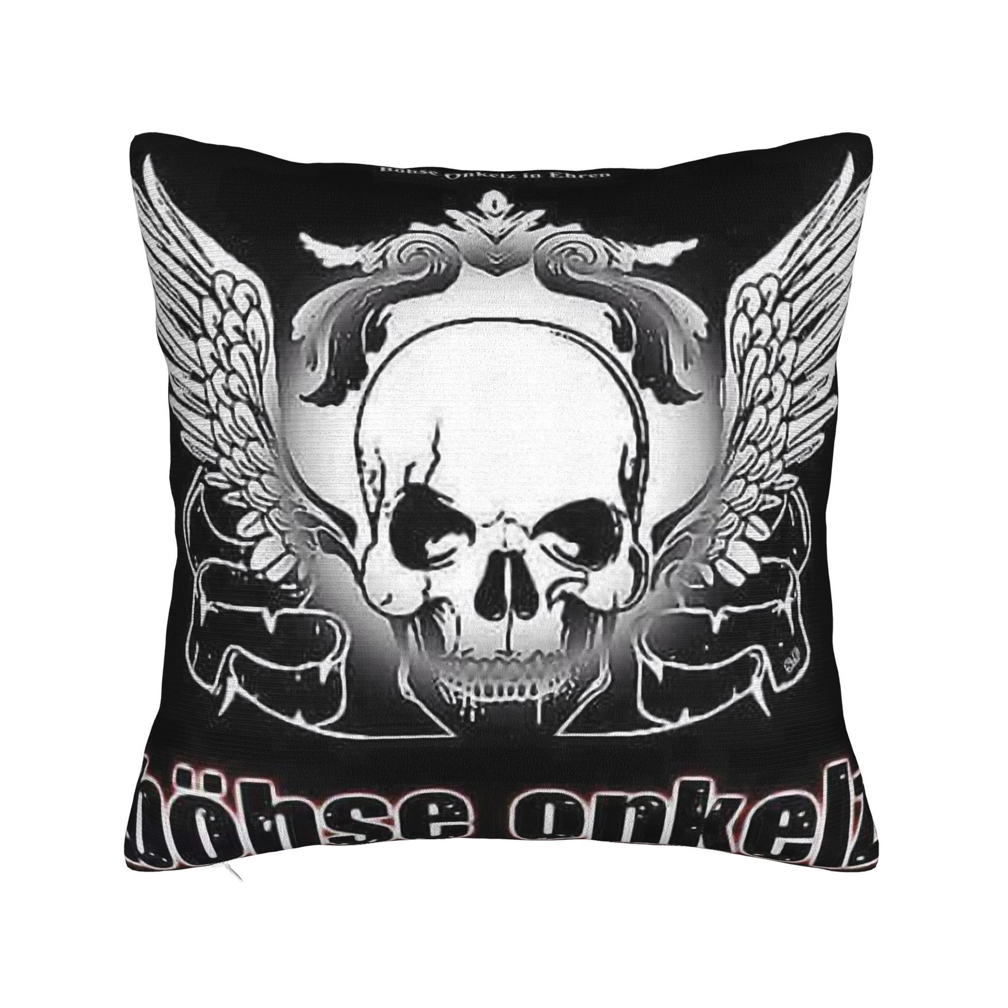 

1pc Vintage German Rock Band & Wings Decorative Cushion Cover - Soft, Polyester, Machine Washable With Zip Closure - Ideal For Living Room, Bedroom, Sofa Bed Decor -