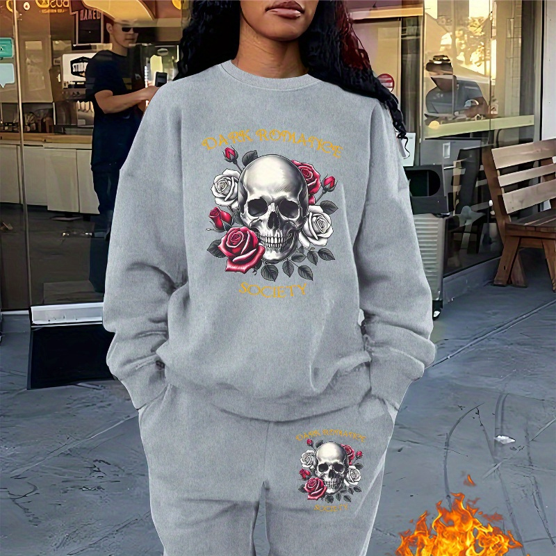 

Ensemble Sweatshirt et Joggers Doublés en à Imprimé Floral pour Femmes - Col Rond Décontracté, Lavable en Machine