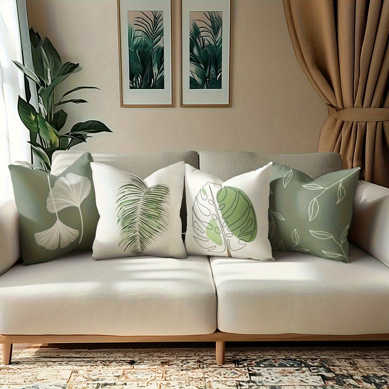 TEMU Single-sided 4pcs Leaf Pattern Printed Pillowcase, Soft And Comfortable, Zipper Closure, Ideal For Living Room Sofa Bed Bedroom Room Porch