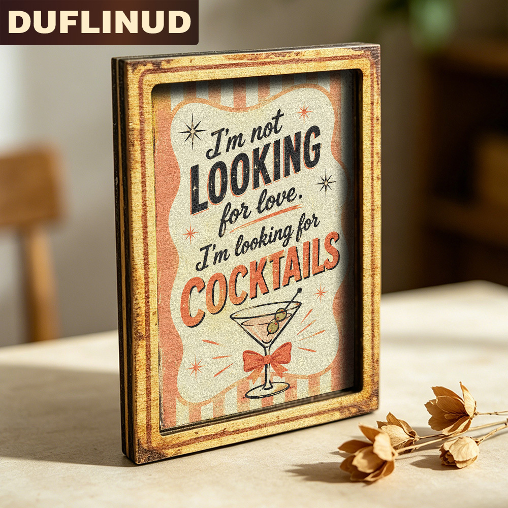 TEMU Retro Style Fridge Magnet, Mini Decorative Plaque With Classic Drink Illustrations And Text, Wooden Fridge Sticker, Refrigerator Door Decor,