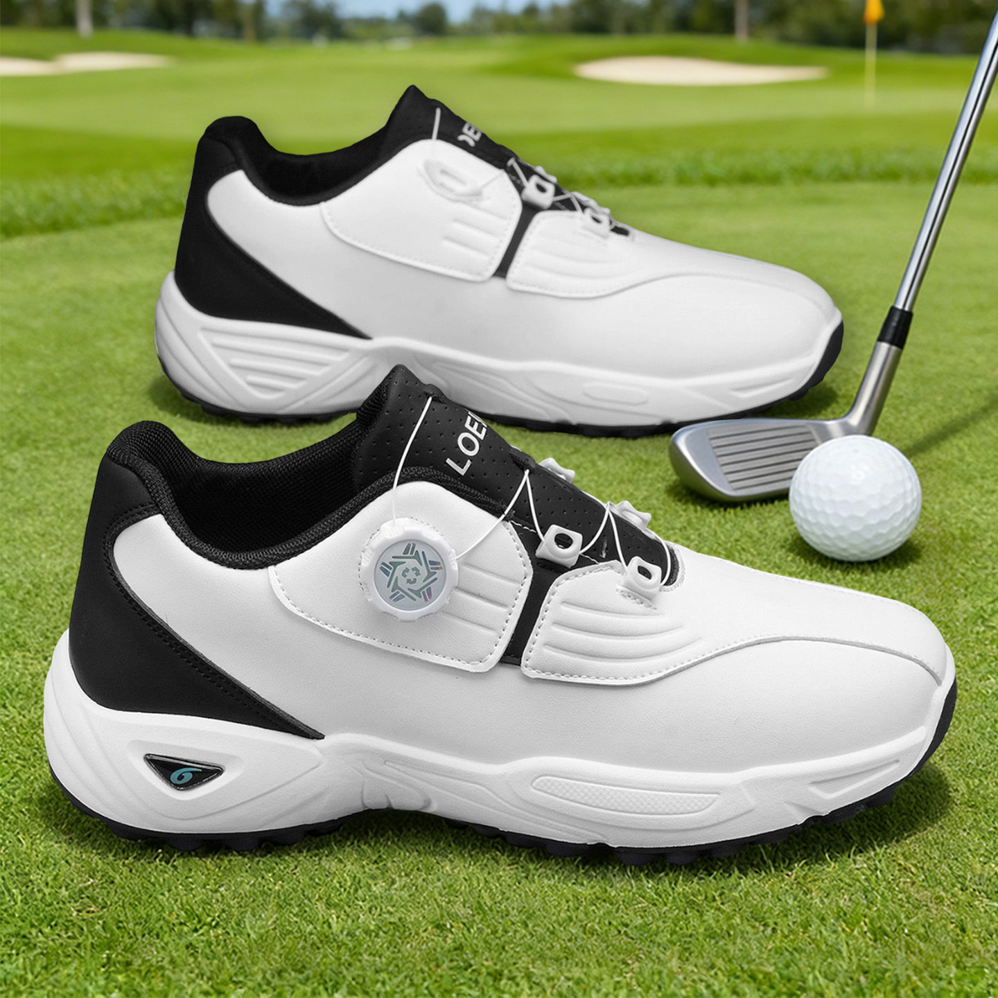 mens golf shoes high quality non slip sports sneakers with swivel button for  