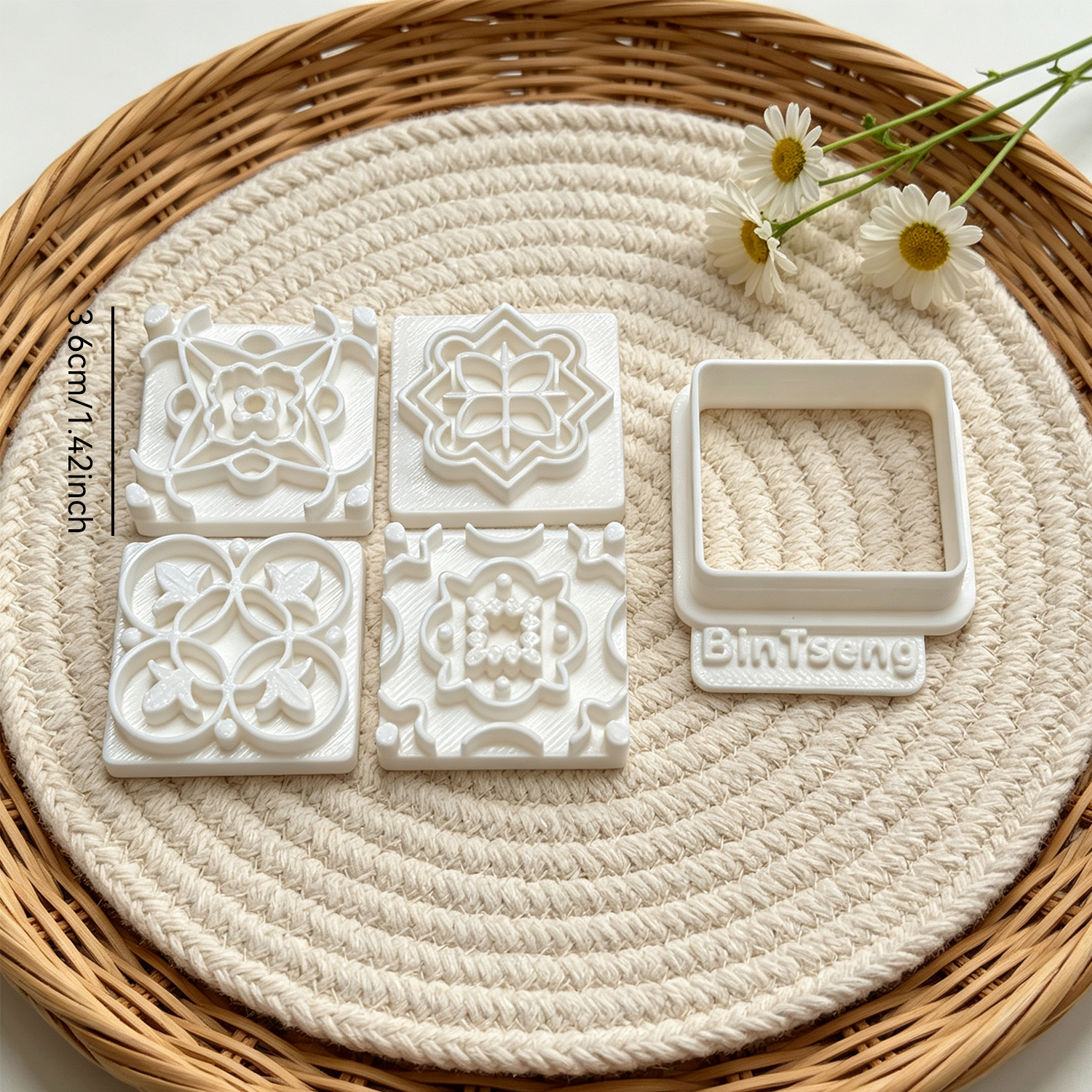 TEMU 6pcs Vintage Square Tile Polymer Clay Cutters, Boho Floral Pattern Tile Clay Mold, Geometric Pattern Clay Molds, Jewelry Making Tools For Daily