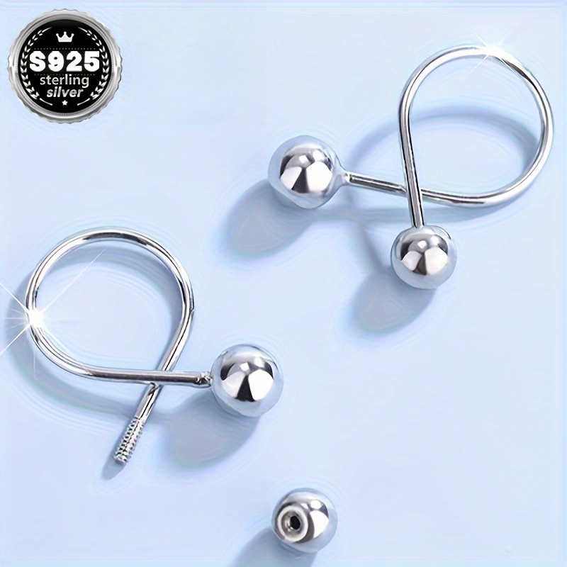 TEMU Women's Short Double Beanie Earrings Made Of 925 Sterling Silver, Hypoallergenic, Featuring Light Bead Design And Simple Small Thread Beads, Weighing Approximately 0.85g.