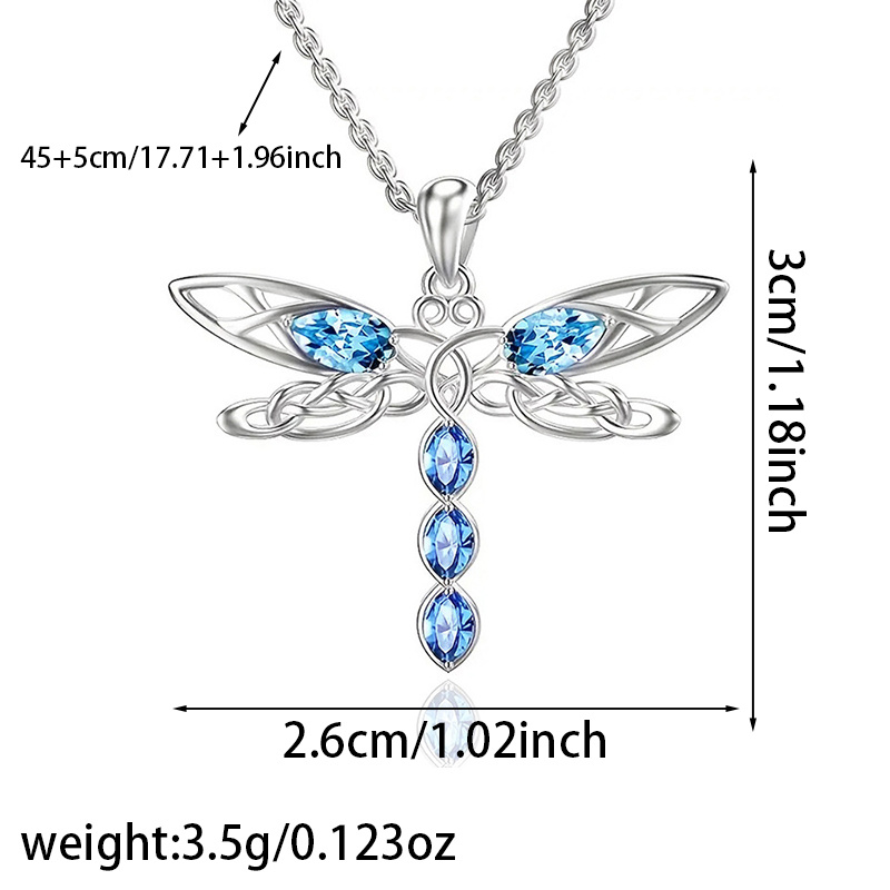 Women's S925 Silver Dragonfly Pendant Necklace with Cubic Zirconia