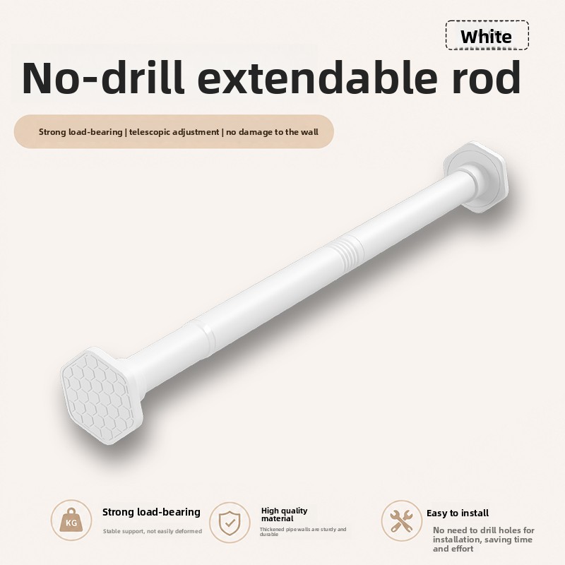 TEMU 1pc No-drill Telescopic Shower Curtain Rod, Adjustable Black White Gray Multiple Sizes , Used As Curtain Rod, Wardrobe Rod, Balcony Drying Rod,