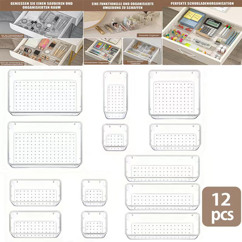 Image of Plastic Office Desk Drawer, Drawer Organizer Set, Divider Tray, Dressing Table Storage Box, Cosmetics, Jewelry, And Small Tools Box, Bathroom, Bedroom, Transparent(new Storage Box/ Suitable For )