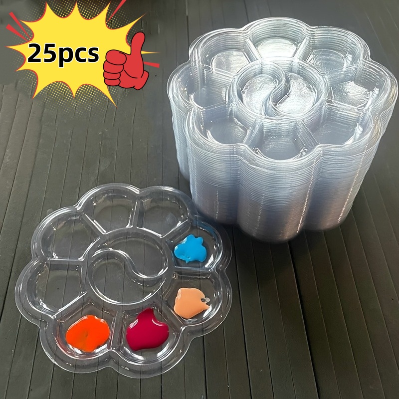 TEMU 25pcs Of Transparent Palettes, Specifically Designed For Artists Working With Acrylic Or Watercolor, Feature Mixing Trays With Thumb Holes,