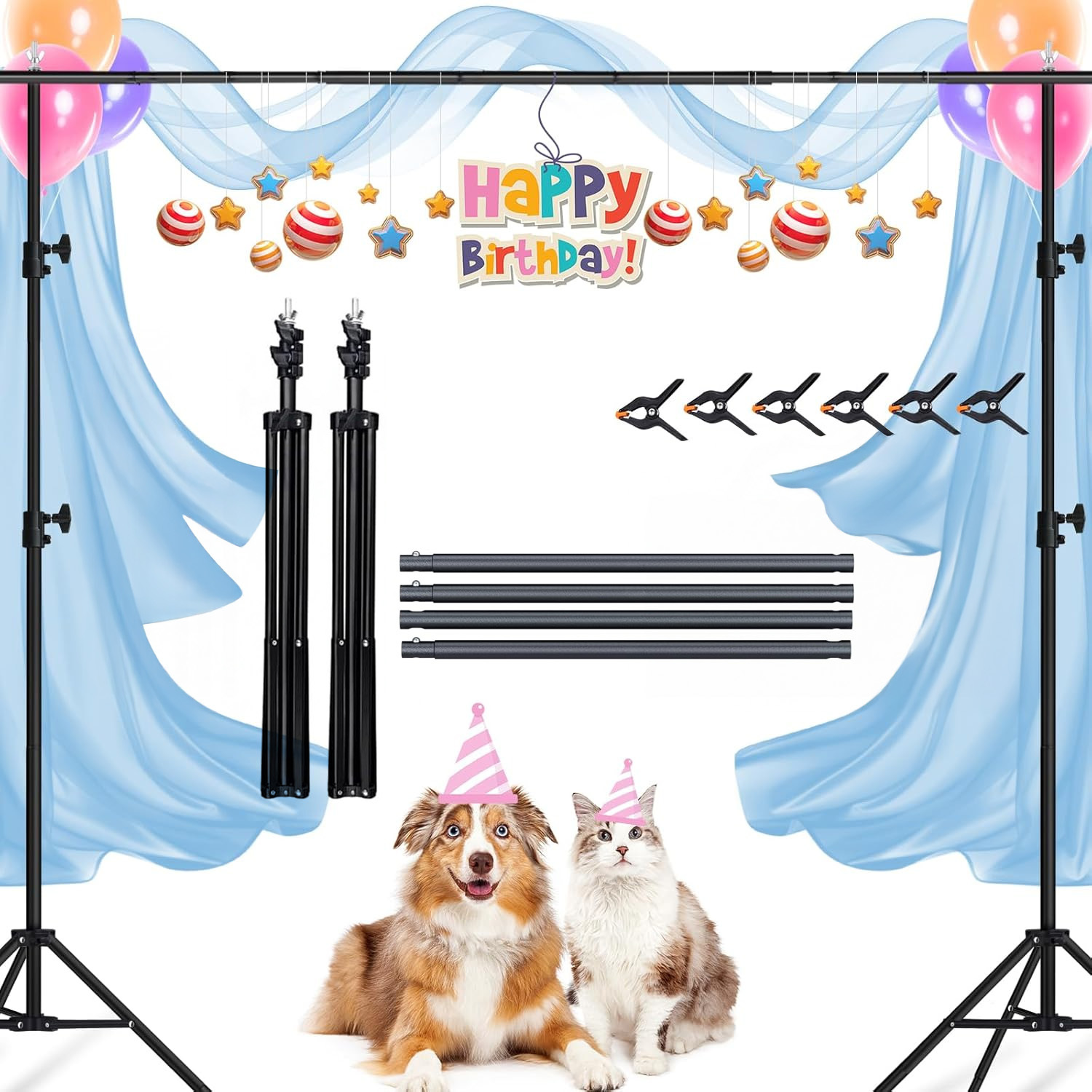 Portable Background Support System, Full Accessory Kit With Tripods Crossbars & Clips, Stable Photo Stand For Wedding Birthday Event Decoration