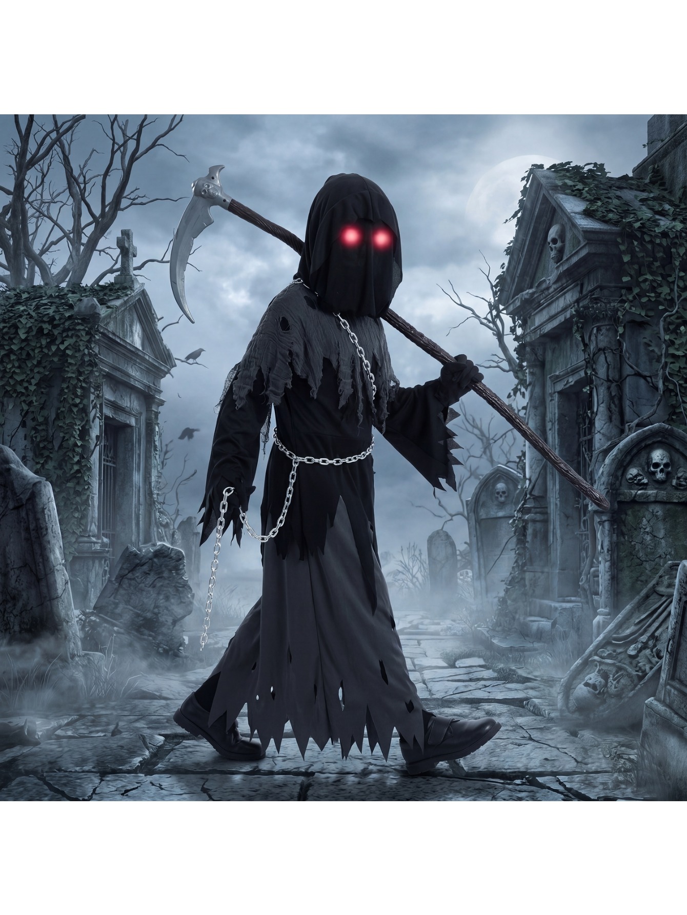 Grim Reaper Costume Kids Glowing Eyes