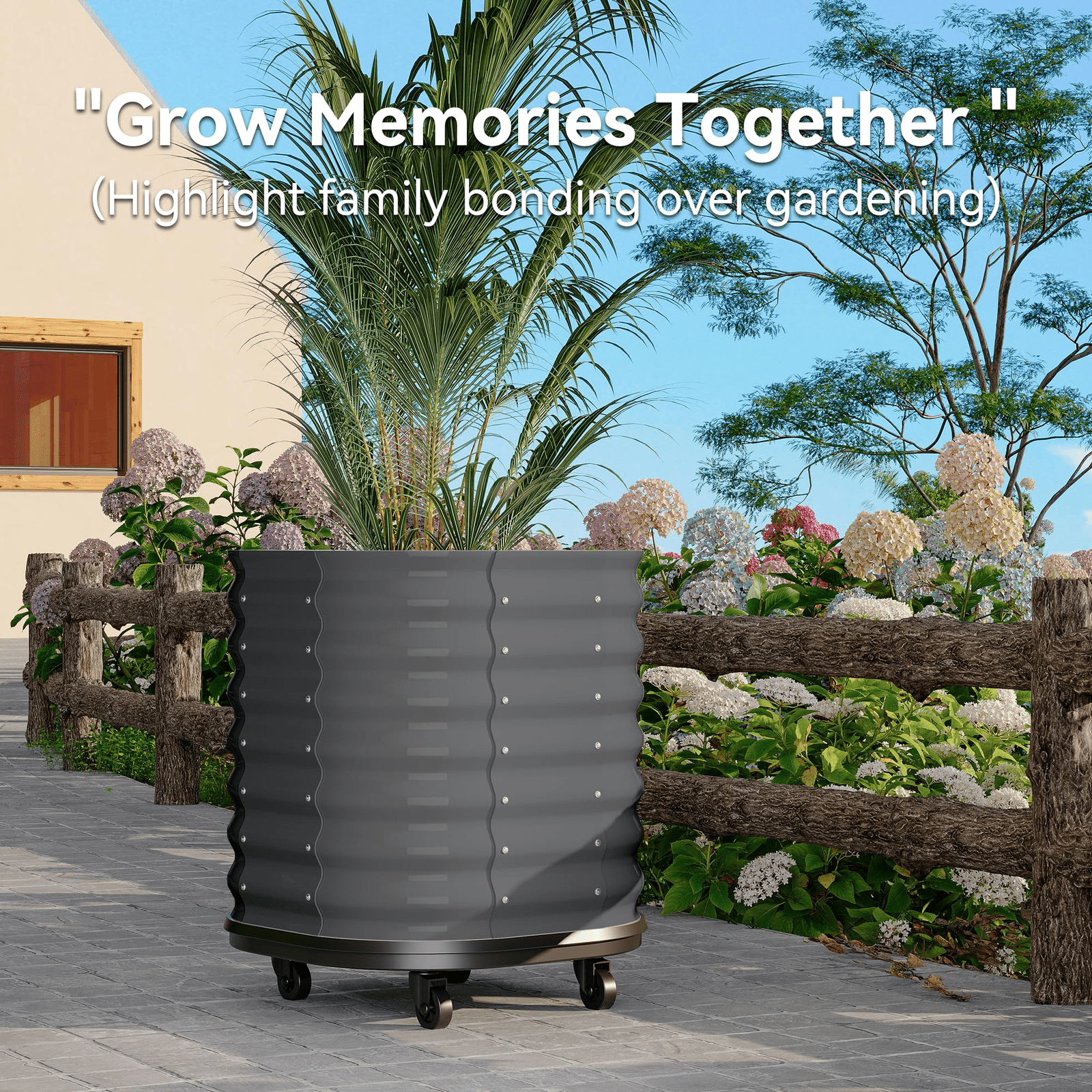 Galvanized Steel Elevated Garden Planter, Moveable, With Water Storage Device, 0.6cm Thick, 70cm H, Rust-resistant Metal, Lockable Wheels, Suitable For Indoor And Outdoor Vegetable/flower Growing