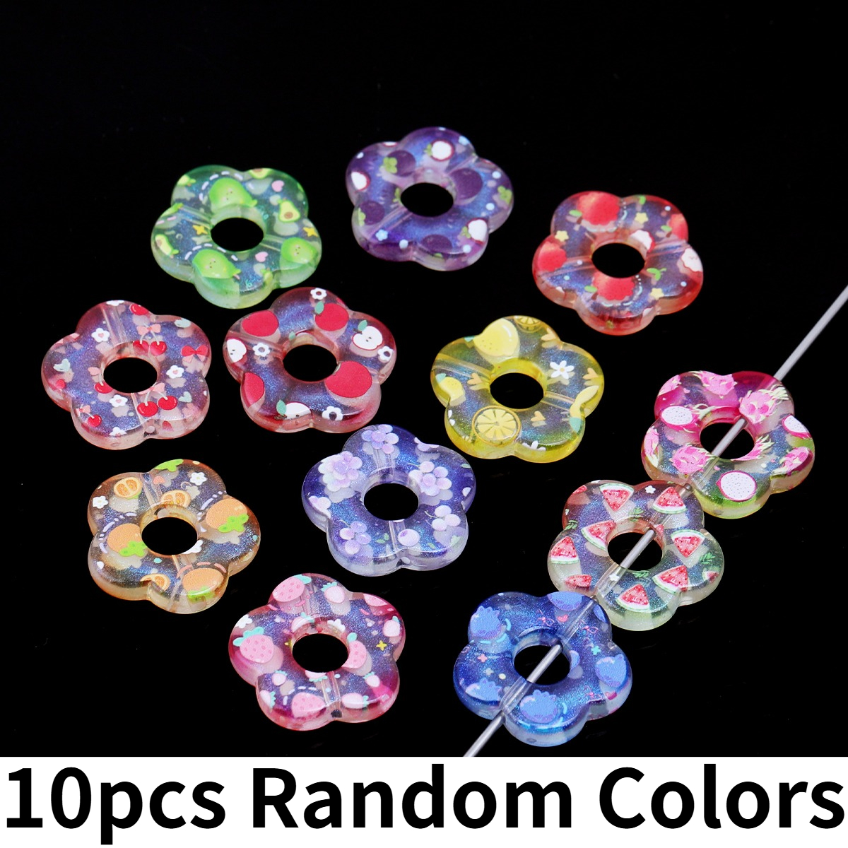 TEMU 10pcs Couleurs Aléatoires 26Mm de Fruits Acrylique Pétales Perles de Fleurs pour la Fabrication de Bijoux, Perles d'Espacement Acryliques Étoile