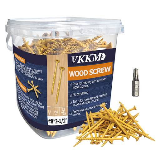 heavy duty yellow rust resistant outdoor wood screws with t25 bit serrated epoxy coated carbon steel grade 8 8 for deck fence fencing and woodworking projects compatible with t25 driver fasteners