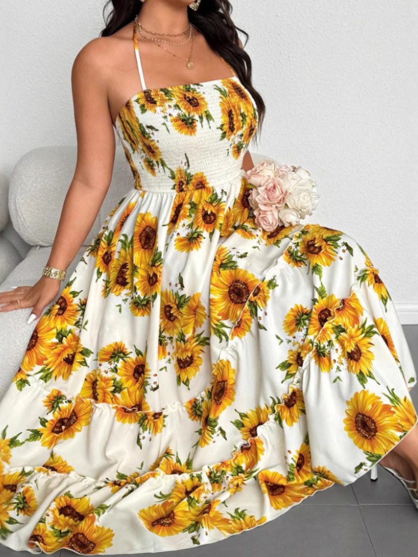 chinese dress ladies CUPSHE Women's Halter Neck Floral Maxi Dress Adjustable Cami Straps High  Slit Casual Summer Dresses, Navy Blue M at Amazon Women's Clothing store