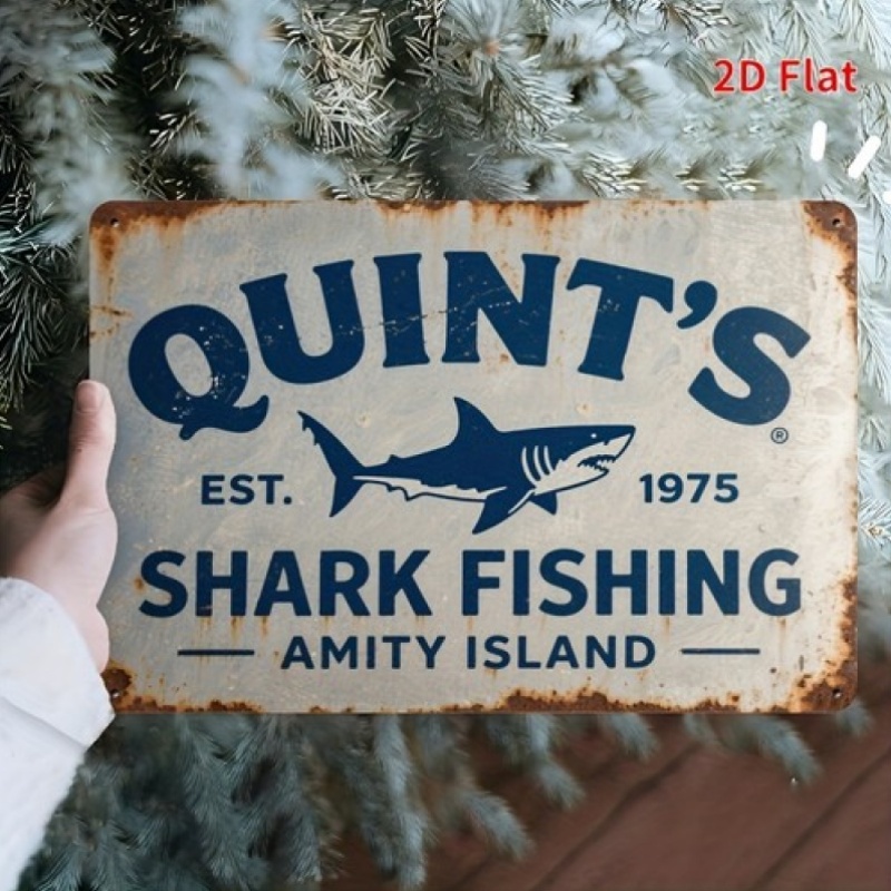TEMU Weatherproof Metal Sign | Metal Signs Decorative Signs And Plaques, 's Shark Fishing Island, Wall Hanging Frameless Mounting Halloween Christmas