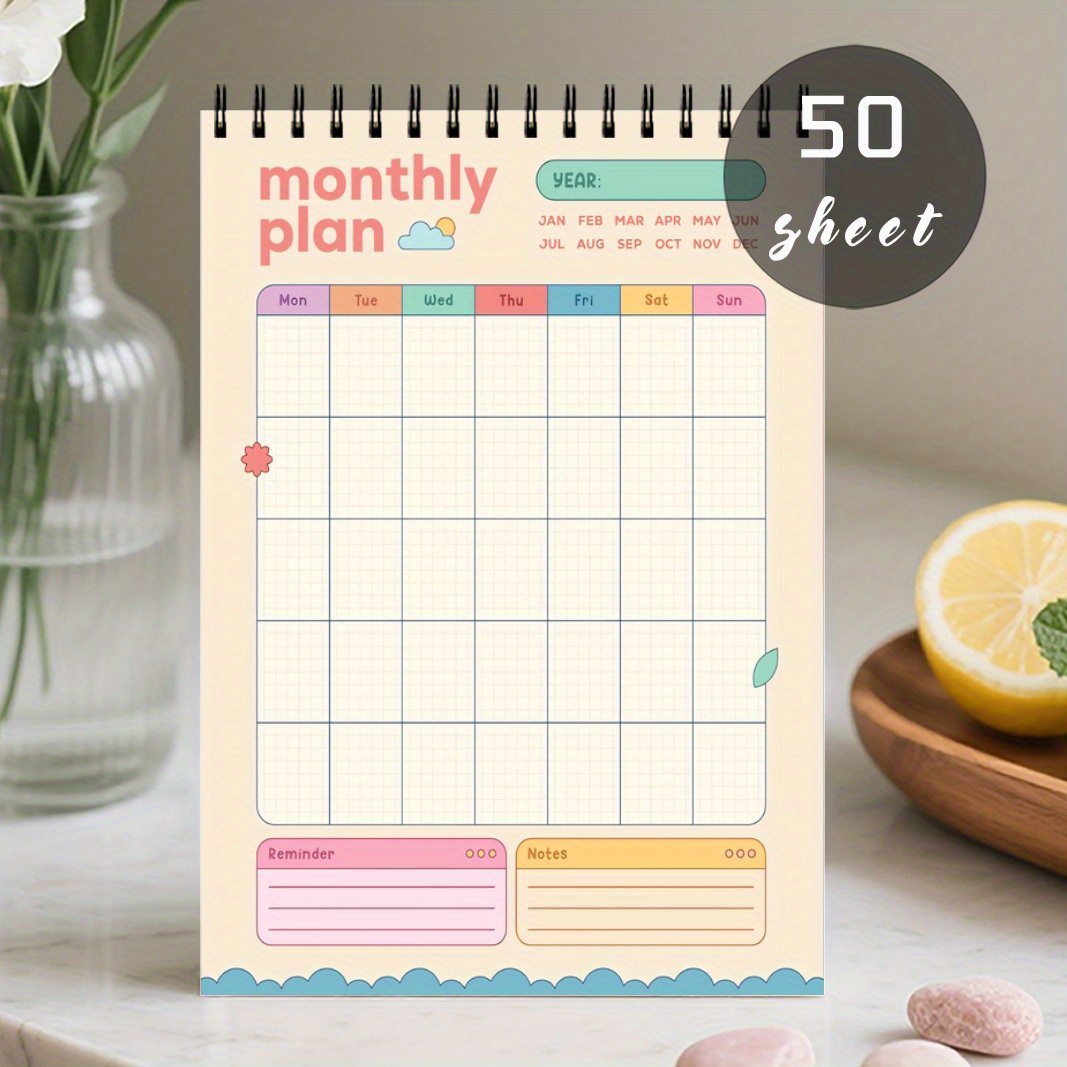 TEMU 1pc Monthly Planner Notepad, Spiral Task Organizer With , 30-day Checklist Pad For Work And Study, Stationery Notepad With Reminder Section,