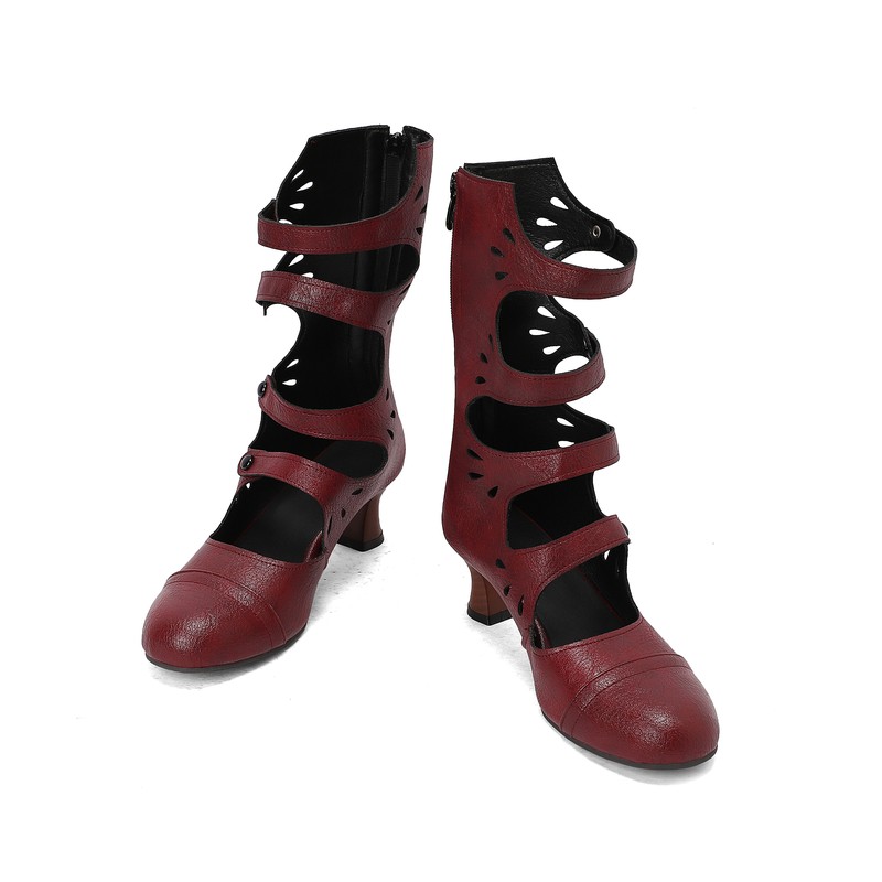 Image of Women's Cutout Strappy Ankle Boots, Round Toe With Zipper Closure, Heeled Shoes, Women Shoes