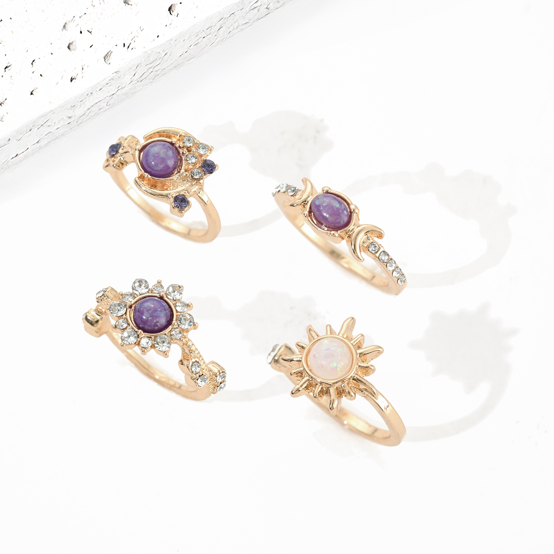 4pcs Star Moon Ring Set for Good Luck