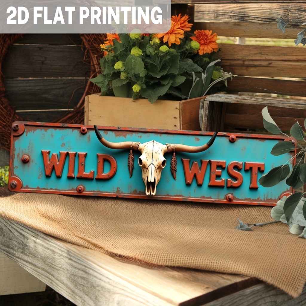TEMU 2d Flat, 2d Flat 2d Flat - 1pc Style Wild West Wooden Sign With Bull Theme - Vintage Wall Decor For Bars, Ranches, Western-themed Rooms, Game
