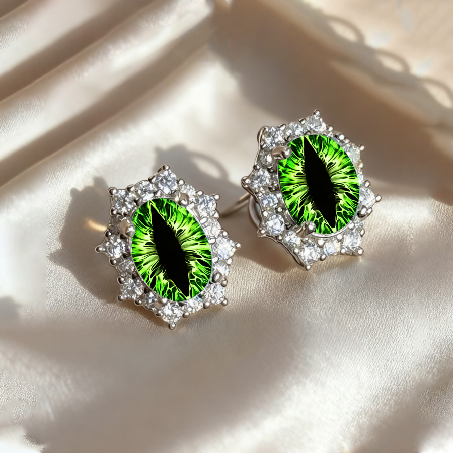 2pcs Green Eye Earrings Eye Earrings Fantasy Earrings Mystical Earrings Octagonal Earrings Unique Jewelry Accessories Jewelry Halloween Gifts Birthday Gifts Everyday Gifts Party Gifts