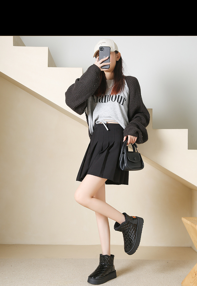 womens winter snow boots with h shaped lift height increase high quality non slip fleece lined thickened pu upper rubber sole beige black grey warm ankle boots for   slush all terrain Product details 6