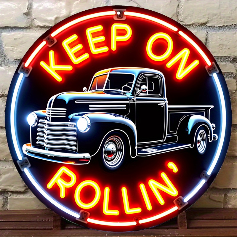 

On ' Classic Truck Neon- Sign - 8" Vintage Wall Art With & Orange Lights, Polished , Ideal For Bars, Cafes, Beach Houses, Backyards - No Power Needed, Easy To Hang