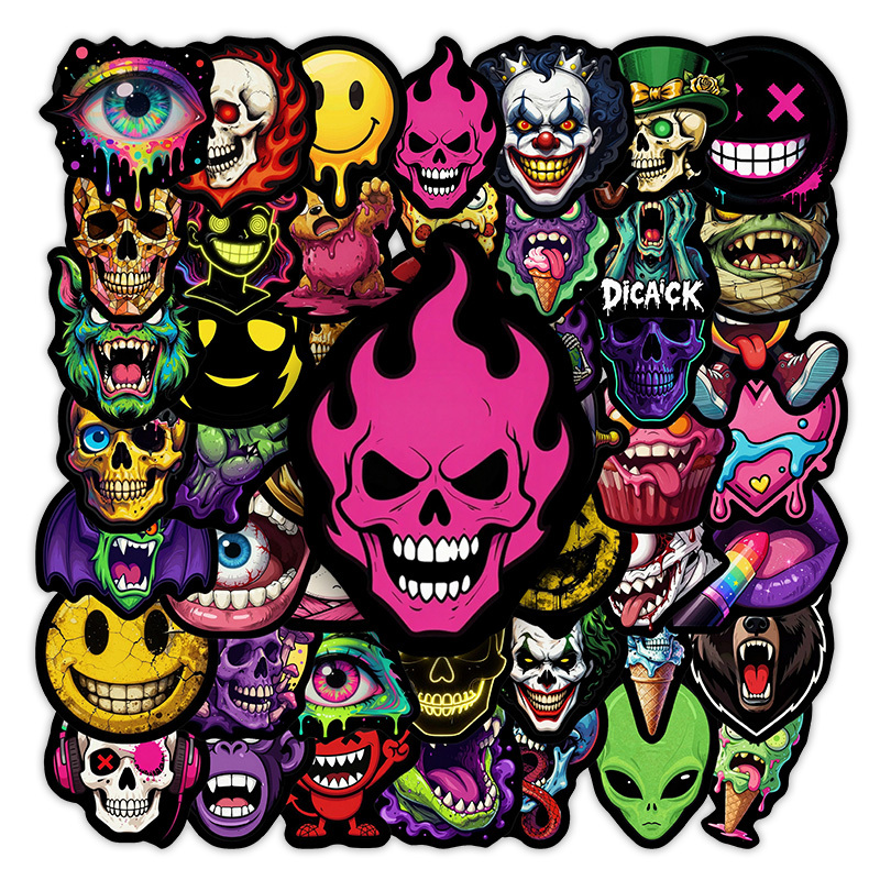 TEMU 50pcs Edgy Gothic Sticker Pack Decals Cool Psychedelic Aesthetic Design Durable Decoration For Laptop Water Bottle Phone Case Skateboard Helmet