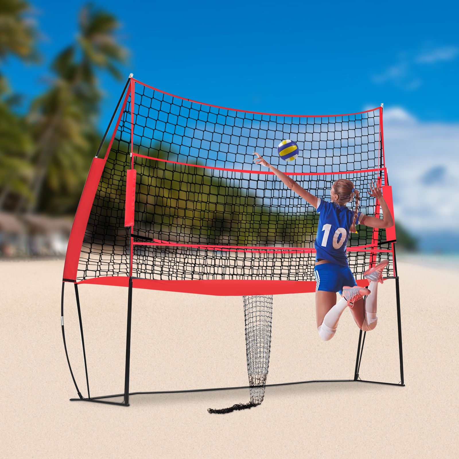 Leyndo Filet D'Entraînement De Volleyball - Angle Réglable (45-180°), Hauteur Ajustable, Base Robuste, Sac De Collecte - Intérieur/Extérieur