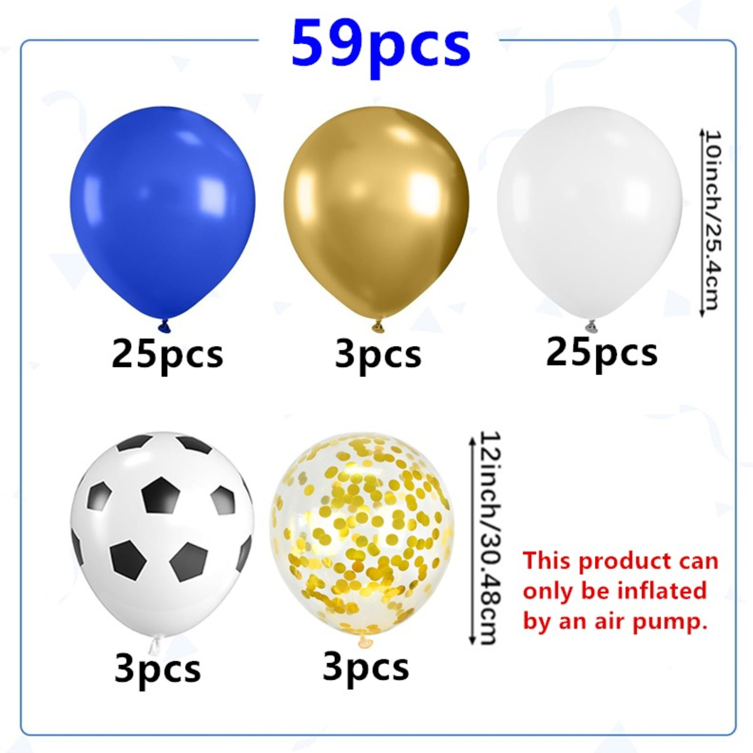 59pcs Soccer Balloons, Dark Blue Golden And White Football Balloons With Golden Confetti Balloon For Boy Football Game Party Soccer Sport Birthday Shower Party Decorations Supplies