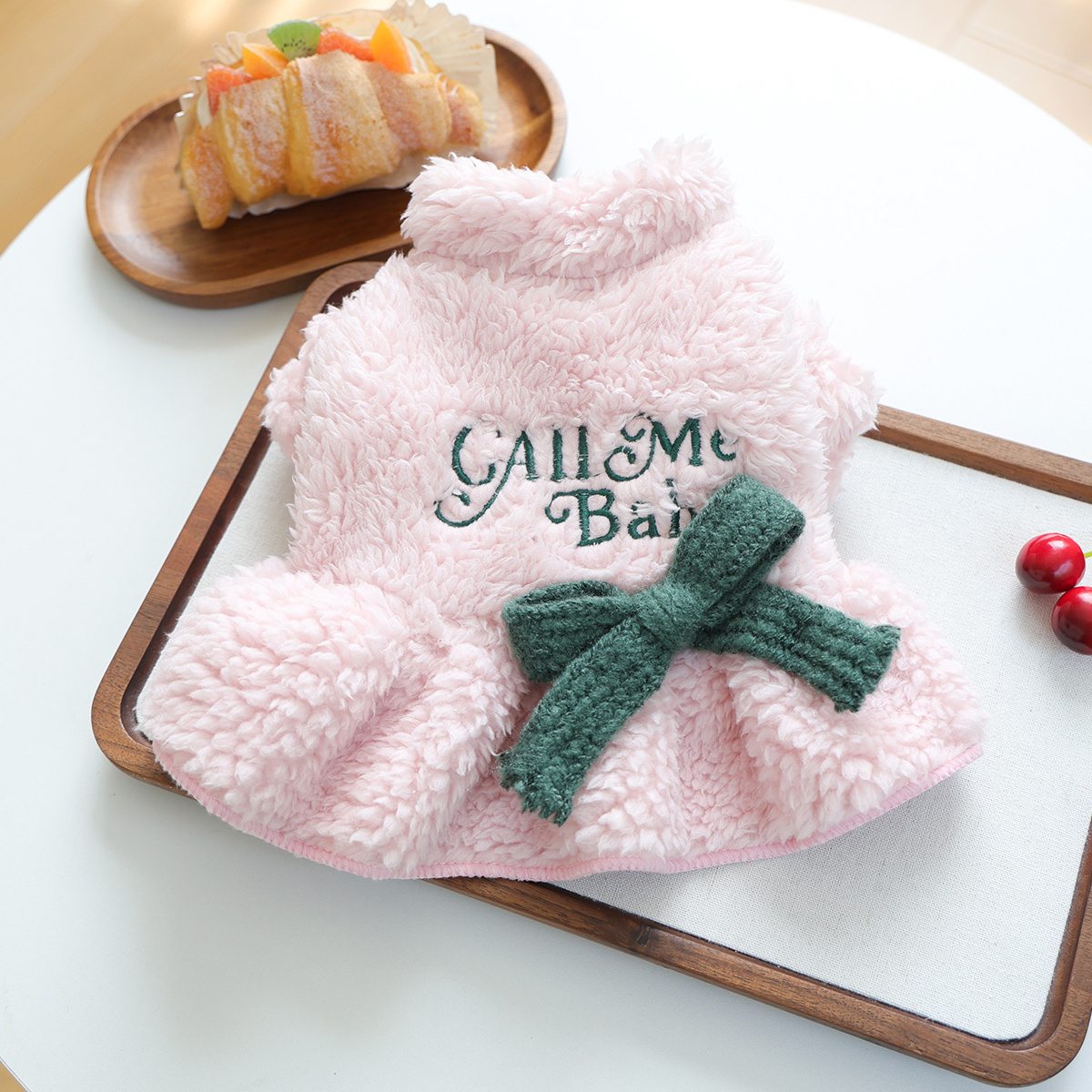 TEMU Pet Clothes Pink Plush Contrast Color Bow Pet Dress, Soft And Skin-friendly Plush Fabric Breathable And Shed Fur, Scheme Soft And , Yorkshire