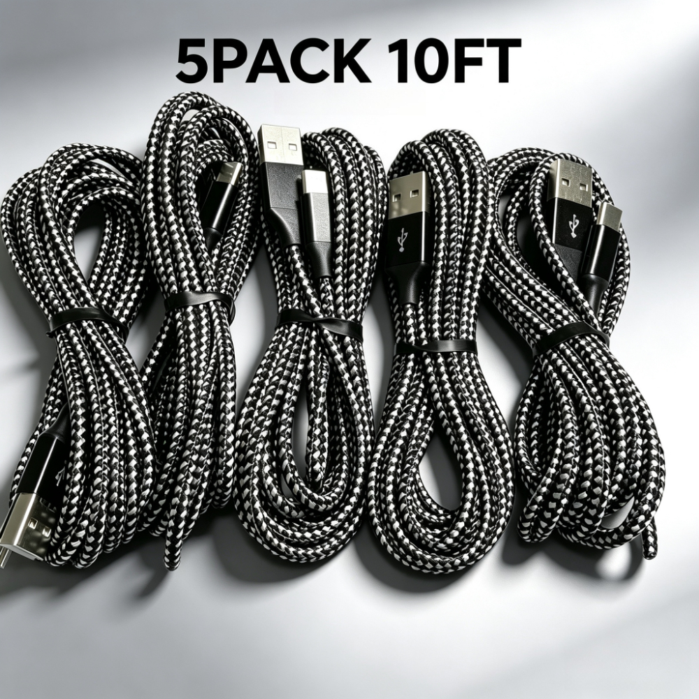 TEMU 5-pack 10ft Fast Usb-c Data Cable Set, 5 Type-c Data Cables, Fast Charging Cables, 10-foot Data Cables, Compatible With , , Galaxy, And Google